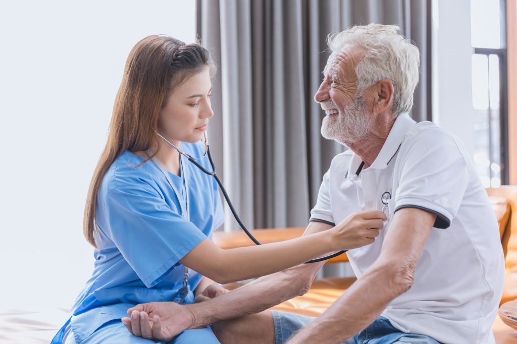 Nurse Medical Team Staff Working Support Service Health Care with Stethoscope Senior Elderly Man