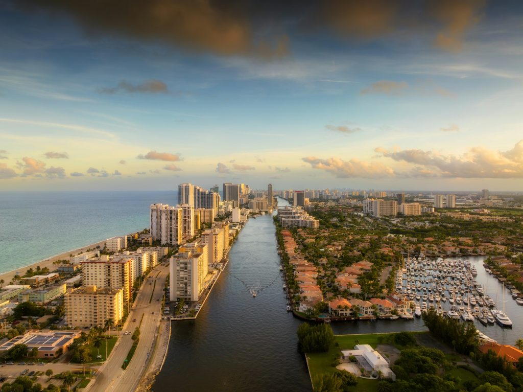 Hollywood Florida from Air at sunset