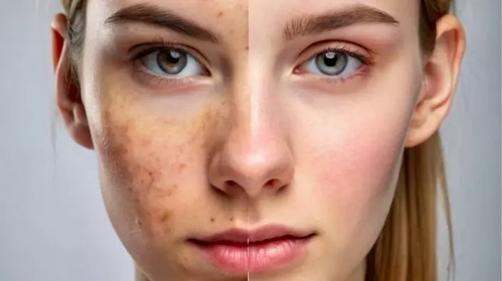 Before and after results of a PRP facial treatment